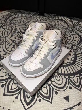 Jordan Women’s Mid Sneakers White, Light Gray, Light Blue